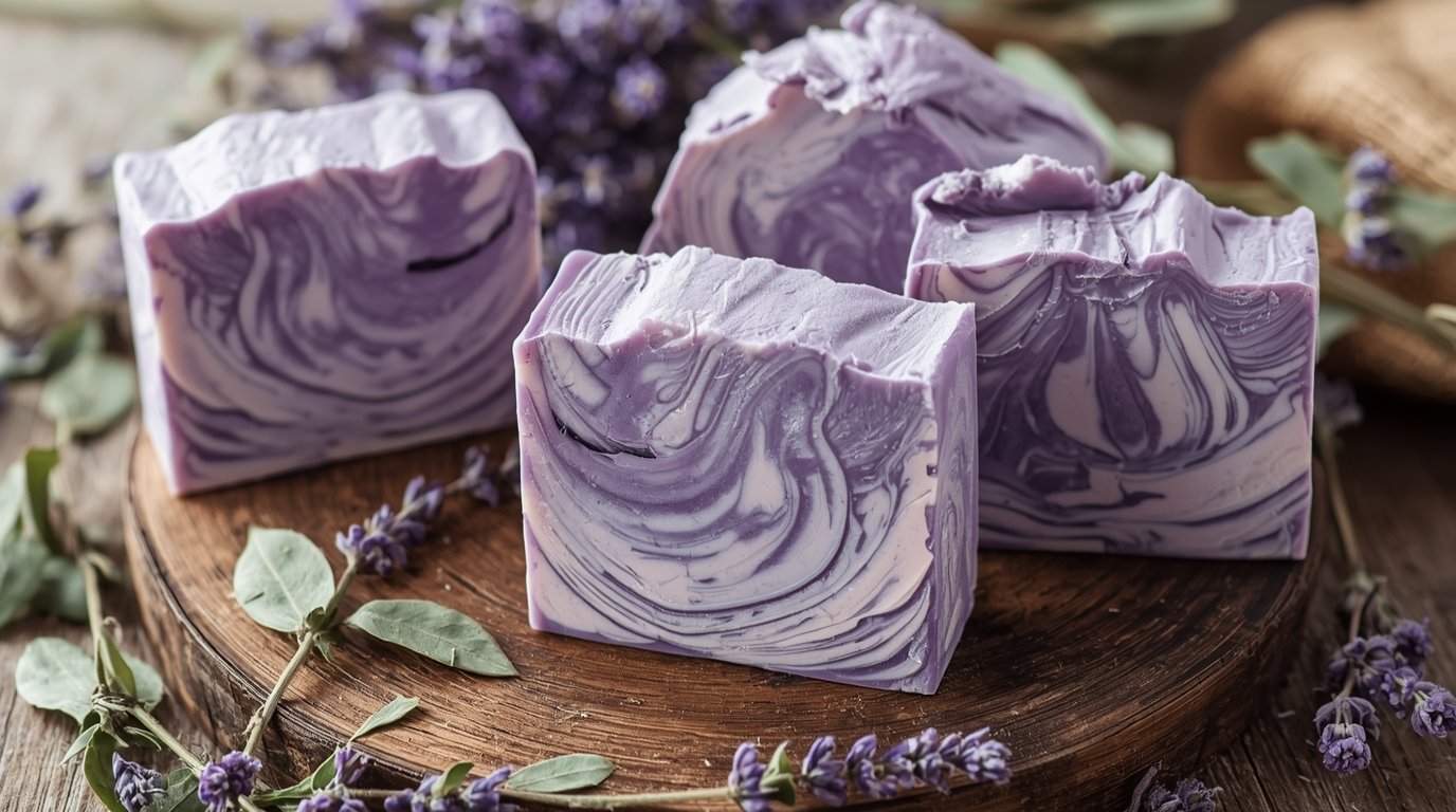 Handmade lavender soap bars arranged beautifully